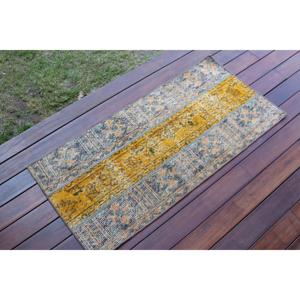 Vintage Turkish Rug 1.7x3.6 ft, <b>Yellow</b> Bordered <b>Wool</b> Rug - Product Image 2