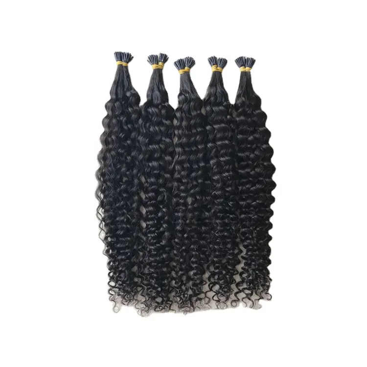Christmas Sale Bulk Selling 100% Raw Unprocessed Virgin Indian Temple Kinky Curly I-Tip Hair Extension Remy Human Hair Extension