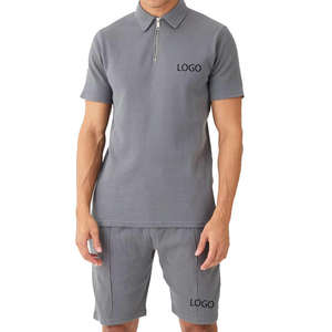 Ensemble T-shirt et short pour homme en polyester/coton de haute qualité, coupe ajustée, respirant, manches courtes, style streetwear, grandes tailles - Product Image 1