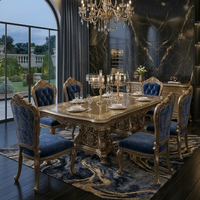 Ensemble de canapés classiques européens sur mesure, structure en bois sculpté, revêtement bleu à motifs, pour villa de luxe, hôtel, salon