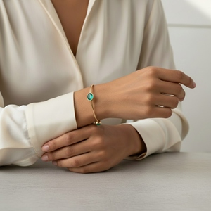 Bracelet rond en onyx vert plaqué or pour cadeaux de mariage, fêtes - Unisexe - Product Image 5