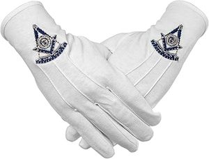 Guantes de Algodón Bordados de la Masonería Shriner, Blancos - Product Image 3