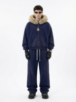 Sweat à capuche ample avec col en fourrure et fermeture éclair, style zippé, unisexe, streetwear rétro