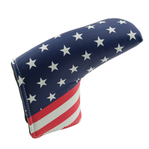 InjaeVina Golf VN OEM logotipo personalizado bordado impermeable PU cuero EE. UU. Bandera patrón Golf Blade Putter Headcover banda elástica - Product Image 1