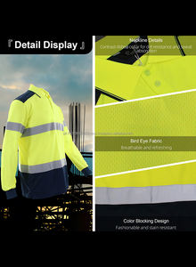 100% Polyester Long Sleeve Breathable Mesh Yellow Safety Vest <b>Hi</b> <b>Vis</b> Reflective Polo Tshirt for Men <b>T</b> <b>Shirt</b> - Product Image 4