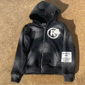 Conjunto de Sudadera con Capucha y Pantalones Deportivos de Algodón 100% con Estampado Lavado Ácido Personalizado, Cierre de Cremallera, Parches Desgastados, Transpirable para Hombre y Mujer, META WEAR - Product Image 5