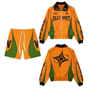 Women windbreaker short set polyester lightweight <b>grey</b> redblack panel design custom heattransfer logo Windbreaker Shorts for Men - Product Image 3