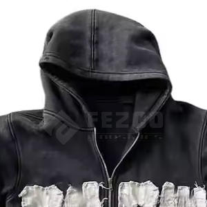 Vente en gros meilleur hommes à la mode en détresse broderie Hoodies bas quantité minimale de commande en détresse broderie Hoodies - Product Image 3
