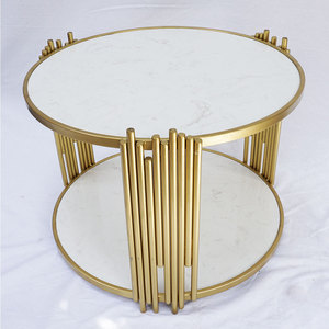 Modern Farmhouse 2-Tier <b>Round</b> Tea <b>Table</b> 60x60x45cm Convertible Stone Top and Iron Legs Durable for Entry Use-TT68103 - Product Image 5