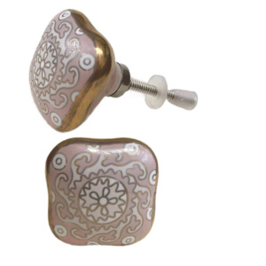 Bouton en céramique carré marocain de haute qualité violet Floral or travail poignée hexagonale tire pour placard de porte de cuisine pour tiroir - Product Image 3