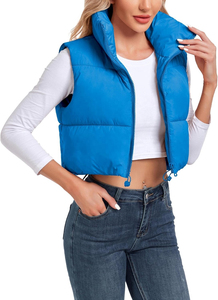 Chaleco acolchado recortado para mujer, chaleco acolchado corto ligero sin mangas con cremallera, chaleco acolchado con cuello levantado, chaleco acolchado transpirable - Product Image 4