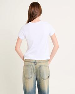 T-shirt pour femme, coupe ample, été, écologique, imprimé, motif avant, col côtelé, streetwear - Product Image 2