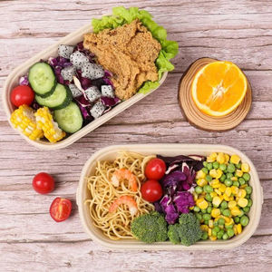 กล่องรูปทรงเปลือกหอย 500 ชิ้น - กล่องแซนวิชสำหรับใส่อาหารกลางวันจากอ้อย ทำจากวัสดุชานอ้อยที่ทนทาน - Product Image 1