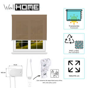 Tenda a Rullo Traslucida Well Home - Marrone Chiaro, 160 x 175 cm (larghezza x lunghezza)/Dimensioni tessuto 157 x 170 cm - Product Image 2