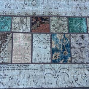 Alfombra Turca de 2.4x9.1 pies, Alfombra Vintage, Alfombra de Lana Sólida Azul y Blanca - Product Image 5