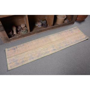 Alfombra Turca, Alfombra Vintage de 1.5x5.8 pies, Alfombra de Lana con Diseño de Plantas y Árboles Azules - Product Image 5