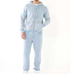 Survêtement à capuche uni pour homme de qualité supérieure en gros, lavage à l'acide, avec logo personnalisé, taille plus, 100% coton - Product Image 1