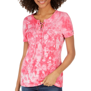 T-shirt da donna Tommy Hilfiger aderente tie-dye in jersey di cotone traspirante con decorazioni in strass e lacci, taglia XL, rosa - Product Image 2
