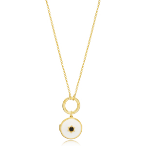 Collier à breloque creuse pliable en émail blanc rond, bijoux en argent sterling 925 faits à la main, vente en gros - Product Image 1
