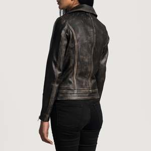 Veste de motard en similicuir marron Rumy avec motif vieilli, col montant en tissu satiné - pour toutes les saisons - Product Image 5