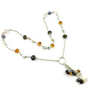 Collier élégant pour femme en perles argentées avec pendentif en fausse perle pour mariage - Product Image 2