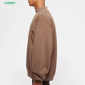 Sweat-shirt surdimensionné pour homme, couleur unie, col montant, vêtement décontracté, 100% coton tricoté, respirant, style automne - Product Image 3