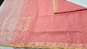 Sari en coton Jamdani Deshi Dhakai exclusif à prix abordable pour femme, MTI, haute qualité, longueur mi-mollet, bleu, rouge, vert, doré, bleu ciel - Product Image 5