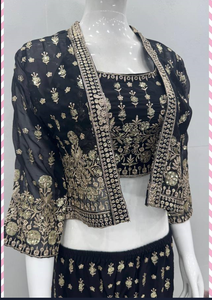 Top Trending Faux Georgette bordado trabajo Koti Set Palazzo Color negro para damas ropa India pakistaní para boda - Product Image 4