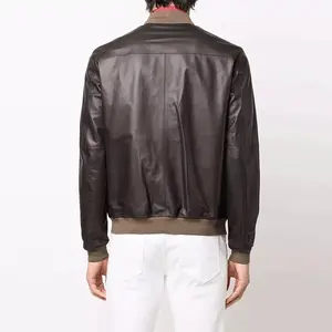 Veste en cuir véritable et toile pour homme, de qualité supérieure, fermeture éclair, col montant, design personnalisé, vente en gros - Product Image 2