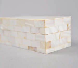 Caja de Joyería de Madera Rectangular con Incrustaciones de Nácar Blanco Hecha a Mano, Organizador de Almacenamiento con Patrón de Ladrillo Iridiscente - Product Image 3