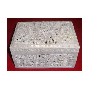 Boîtes de rangement pour bijoux en pierre de savon naturelle sculptée, motif floral, fabrication et vente en gros en Inde au meilleur prix - Product Image 1