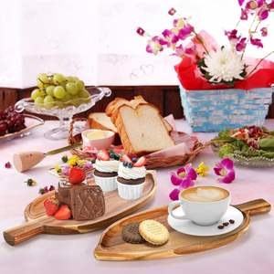 2 plateaux de service en bois d'acacia, 13 "x 5.5" plateaux de service en forme de feuille pour le divertissement, petit plateau de fromage - Product Image 5