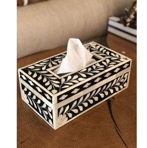 Bone Inlay Black and White <b>Floral</b> Design Tissue <b>Box</b> Cover Decorative Napkin Holder for Home and Office Decor - Product Image 2