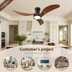 42 Inch Solid Wood Blade <b>Ceiling</b> <b>Fan</b> with Light 3 Blade Modern Design Quiet DC Motor <b>Remote</b> <b>Control</b> for Bedroom Living Room - Product Image 2