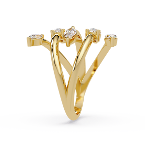 Custom 14K Yellow Gold Marquise cut CVD Lab Grown Pear cut Diamond <b>Ring</b> Spiral Bypass <b>Ring</b> For Women Fine Jewelry Fashion <b>Rings</b> - Product Image 3