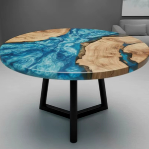Table basse en résine époxy bleue de luxe, table ronde design, art moderne, intérieur de maison - Product Image 1