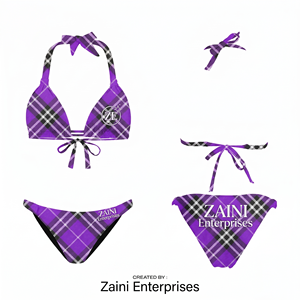 Conjunto de Bikini de 1 Pieza con Tirantes Laterales, 220 GSM, 100% Poliéster, Cintura Alta, Color Morado, Estampado por Sublimación Personalizado - Product Image 1