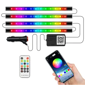 Car Accessories APP Control with Remote Music Sync Color Change RGB Under Dash Car Lighting with Charger 12V 2A LED Lights