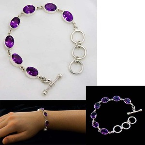 Pulsera de Cadena de Plata Tai Clásica de Excelente Calidad con Amatista, Ajustable, con Piedra Central de Corte Cojín, Unisex, para Regalo - Product Image 4