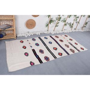 Tapis vintage 3,6x8 pieds, tapis turc, tapis blanc et rouge de style sud-ouest - Product Image 4
