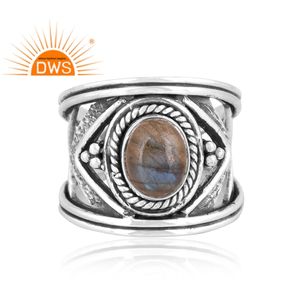 Hot Selling Oxidized Sterling Silver Natural Labradorite Gemstone <b>Split</b> Band <b>Ring</b> Custom Jewelry Manufacturer - Product Image 3