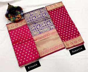 ผ้าไหมสไตล์คันจิวเวอร์รามซิลค์ lehenga กับเสื้อเบลาส์และ Banarasi Dupatta สำหรับใส่ไปปาร์ตี้ในฤดูหนาวหรือฤดูร้อน - Product Image 4