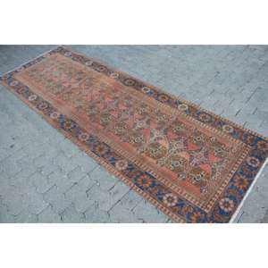 Alfombra Turca de 3.2x9.4 pies, Alfombra Azul Ikat de Lana - Product Image 2