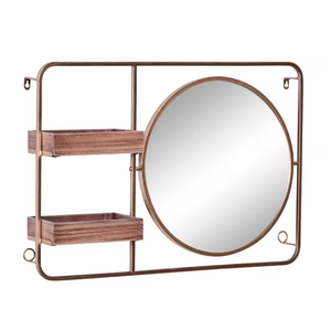 Étagères murales de luxe en fer marron Glam miroir Vintage moderne maison décorative encadrée verre salon décoration murale fournitures en vrac - Product Image 1