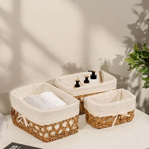 Ensemble de 3 paniers en jonc de mer avec doublure en tissu, paniers de rangement faits à la main, vente en gros, écologiques, fabriqués au Vietnam - Product Image 2