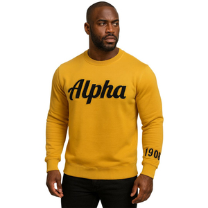 เสื้อสเวตเชิ้ตคอกลมพรีเมียม Old Gold Alpha ปักลายเชนิลล์แบบกำหนดเอง APA Apparel Divine Nine Greek Fraternity - Product Image 1