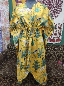 Robe caftan en coton imprimé jungle femmes taille libre coupe ample respirant Maxi col en v couverture de plage grande taille tenue décontracté - Product Image 2