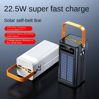 Batterie externe solaire d'urgence noire 22,5 W pour extérieur avec 4 câbles intégrés, entrée mini USB, lampe torche LED et poignée de transport