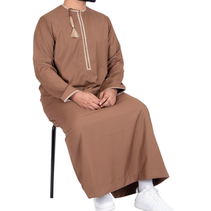 Earth Tone Brown <b>Men</b> Thobe Saudi Arabian Style Jubba Long Sleeve Islamic <b>Dress</b> For <b>Men</b> Arabic Kandura Dishdasha Robe - Product Image 3