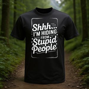T-shirt con citazione divertente per adulti: "Shhh, sto fuggendo dai tipi stupidi" - Product Image 3
